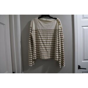 Rag & Bone Cream Brown Striped Long‎ Sleeve Top w/ Shoulder Buttons - Large